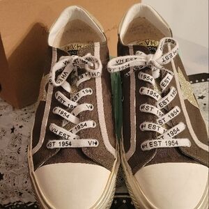 Olive green and White Sneakers with Gold Accents